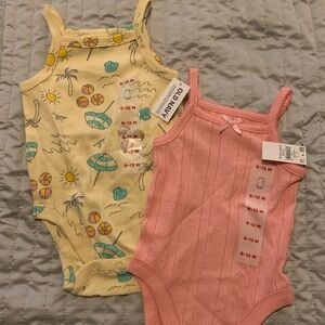 Old Navy Baby Yellow & Pink Ribbed Onsie Piece Set of 2 6-12 NWT